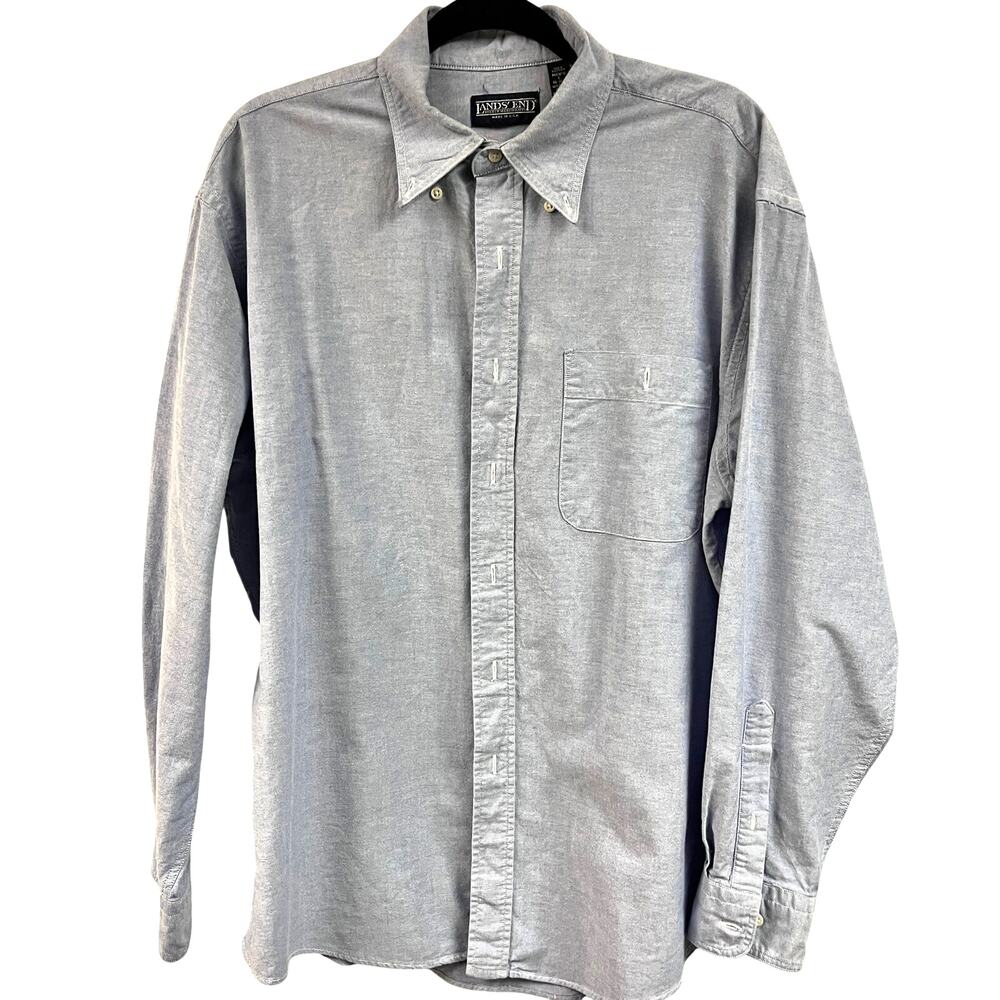 Men's Vintage Land's End Light Blue long sleeve button down 100% Cotton Large